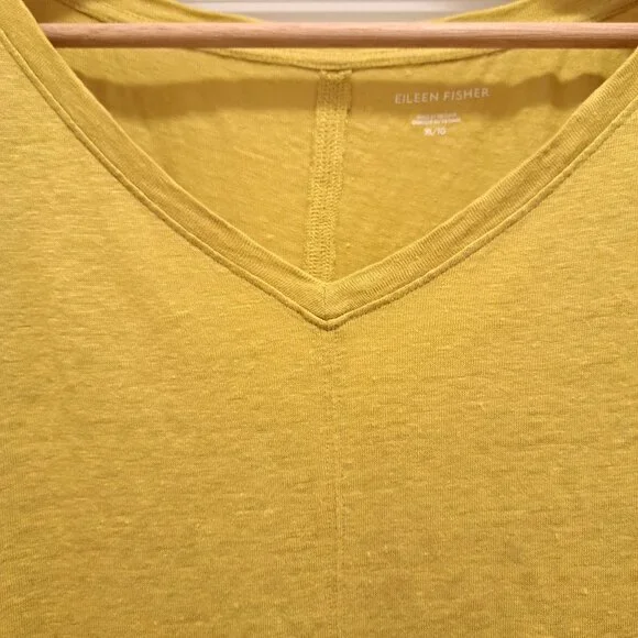 Eileen Fisher Organic Linen Jersey V-Neck Tee LemonDrop Size XL - Picture 4 of 8